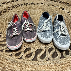 Lot Of 2 Vans Off The Wall Blue White Flowers And Tie Dye Womens Sneakers Sz 9.5